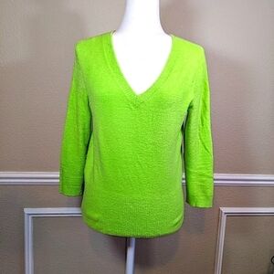 Grace Elements Lime Green SO SOFT V Neck Sweater 3/4 Sleeve
